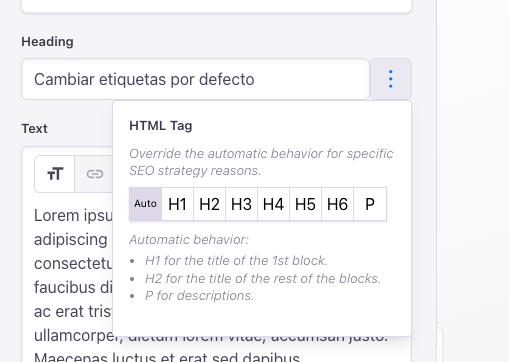 Screenshot of UI to change title HTML tag